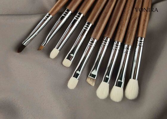 Vonira Custom Wholesale Natural White Goat Hair Brown Ebony Handle Makeup Chi tiết Mái bóng