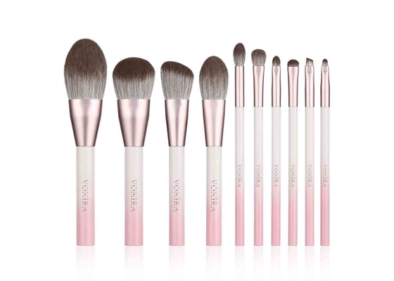 Bộ cọ trang điểm màu trắng hồng Vonira 10 PCS với logo nhãn hiệu riêng sợi ngô